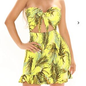 Tropical Yellow Strapless Dress